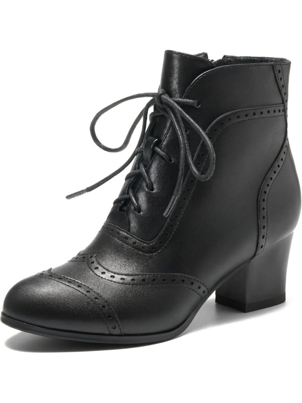 Chic Lace-Up Ankle Booties for Women | Side Zipper, Victorian Style, Chunky Mid